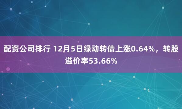 配资公司排行 12月5日绿动转债上涨0.64%，转股溢价率53.66%